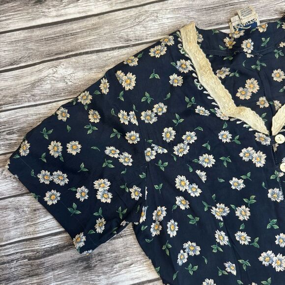 Vinita Women's Floral Button Front Dress VTG Vintage M Med Medium Blue Collared - Picture 5 of 15